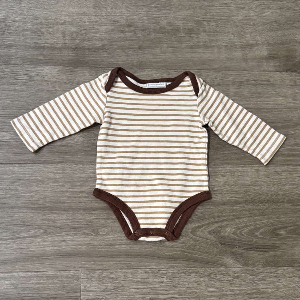 First Impressions Neutral Striped Long Sleeve Bodysuit